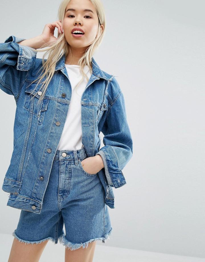 Stylenanda Deconstructed Denim Jacket - Blue