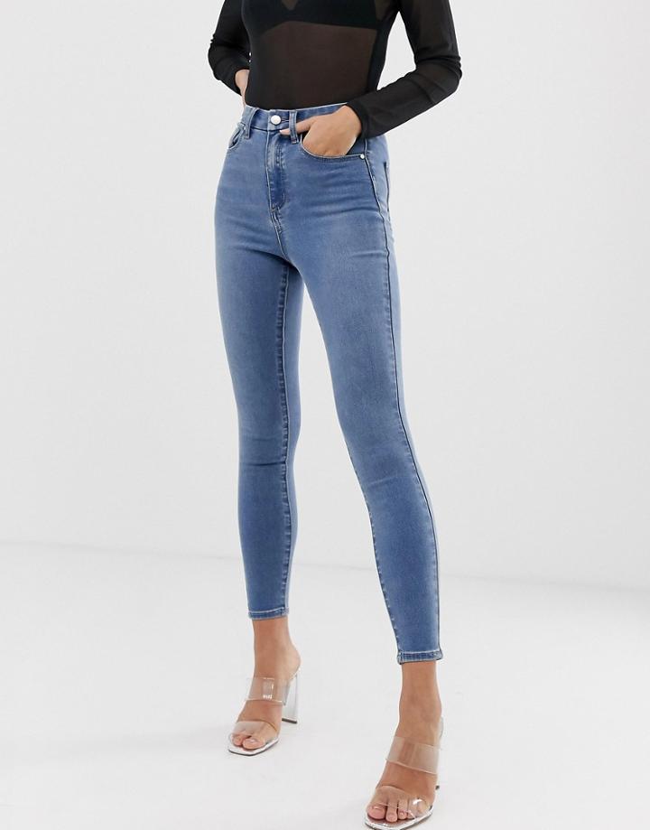 Asos Design 'sculpt Me' High Waisted Premium Jeans In Light Vintage Wash Blue - Blue