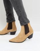 Asos Chelsea Boots In Stone Suede With Stacked Heel - Stone