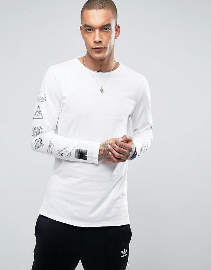 New Look Long Sleeve T-shirt With Arm Print In White - White
