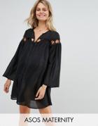 Asos Maternity Beach Cover Up Shirt With Lattice Insert Detail - Black