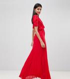 John Zack Tall Ruffle Wrap Front Tea Dress In Red Floral Print-multi