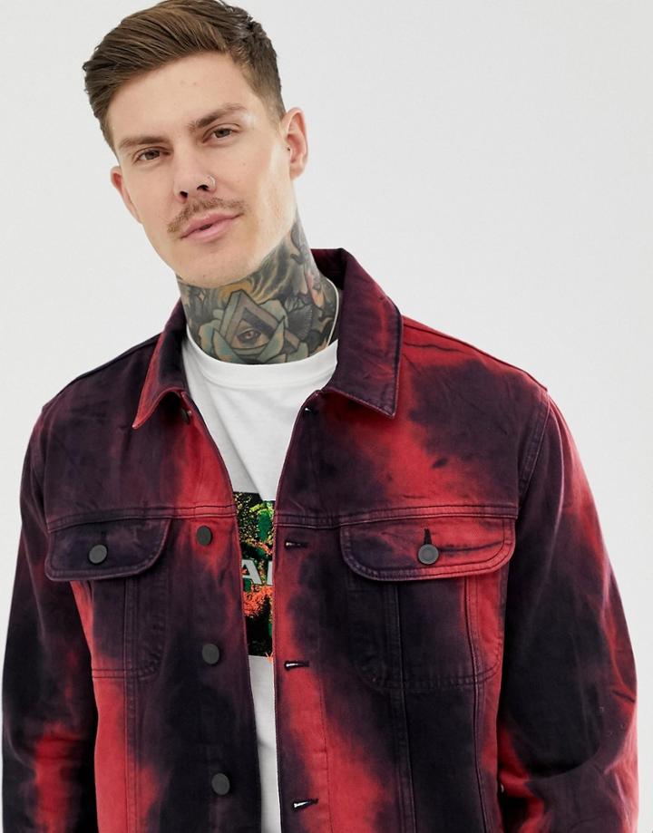 Asos Design Oversized Denim Jacket In Red Tie Dye - Red