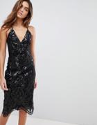 Chi Chi London Cami Midi Pencil Dress With Lace Up Front - Black