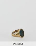 Reclaimed Vintage Inspired Signet Ring With Green Semi-precious Stone Exclusive To Asos - Gold