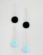 New Look 2 Pack Medium Faux Fur Pom Earrings - Blue
