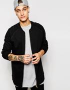 Asos Longline Bomber Jacket In Black Jersey - Black