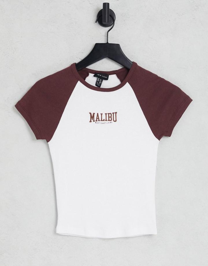 New Look Malibu Slogan Raglan Tee In White