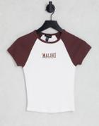 New Look Malibu Slogan Raglan Tee In White
