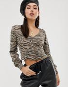 Motel Button Front Blouse In Zebra - Brown