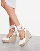 Truffle Collection High Espadrille Wedges With Tie Leg In White