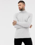Bershka Muscle Fit Roll Neck Sweater In Light Gray - Gray