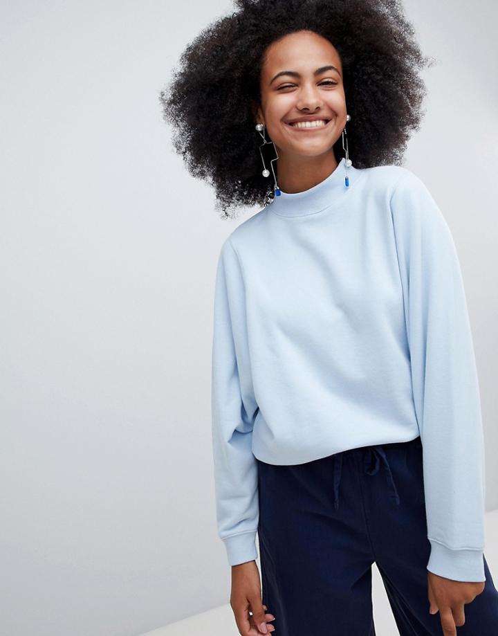 Monki High Neck Oversized Sweatshirt In Light Blue - Blue