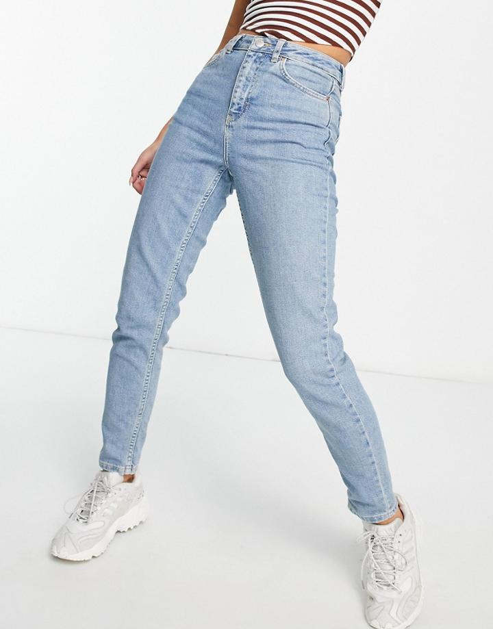 Topshop Mom Tapered Jeans In Bleach Blue-blues