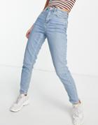 Topshop Mom Tapered Jeans In Bleach Blue-blues
