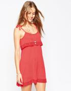 Asos Tiered Cami Dress With Cotton Lace - Pink