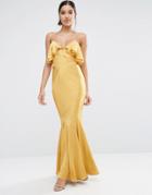 Asos Cami Ruffle Front Maxi Dress With Fishtail - Gold