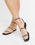 Asos Design Fuscia Embellished Flat Sandals In Black