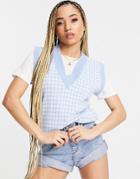 Naanaa Knitted Dogtooth Sweater Tank In Blue-blues