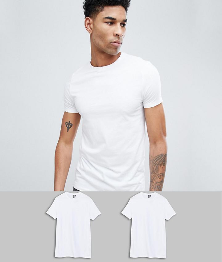 Asos Design Tall T-shirt With Crew Neck 2 Pack Save - White