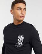 Asos Design Organic Long Sleeve T-shirt In Black With Skull Front Print