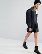 Pull & Bear Pleated Leather Look Mini Skirt - Black