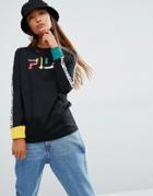 Fila Oversized Long Sleeve T-shirt With Logo Tape Sleeves And Contrast Cuffs - Black
