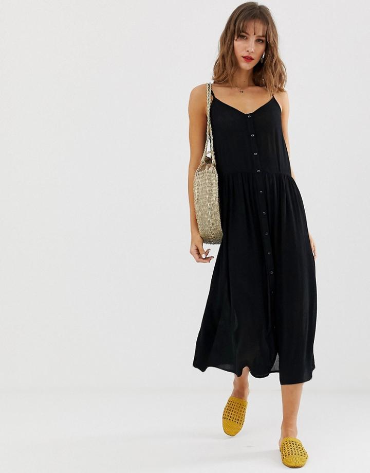 Vero Moda Button Front Midi Dress-black