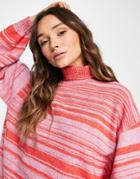 Asos Design Oversized Sweater With Roll Neck In Space Dye Yarn-pink