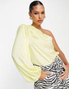 River Island One Shoulder Puff Sleeve Top In Yellow