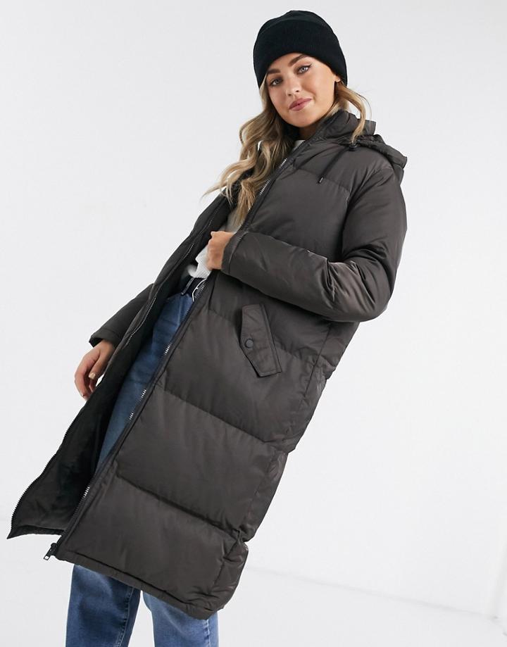 Brave Soul Cello Maxi Longline Puffer Jacket-brown