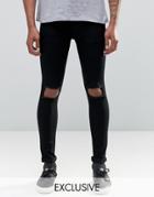 Reclaimed Vintage Super Skinny Jeans With Large Knee Rips - Black