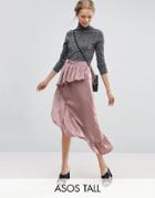 Asos Tall Deconstructed Midi Skirt In Satin - Pink