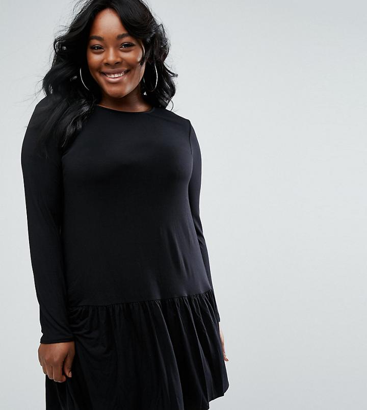 Asos Curve Swing Dress With Frill Hem - Black