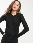 Pieces Ribbed Top With Lettuce Hem In Black