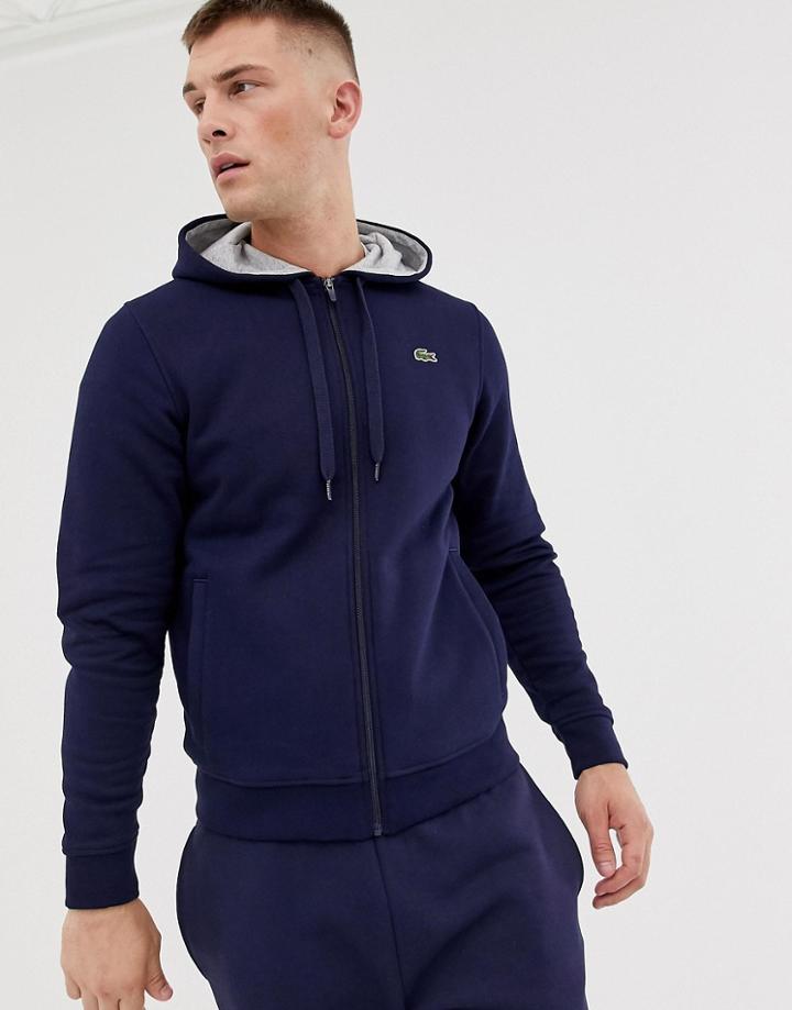 Lacoste Logo Hooded Sweat In Navy