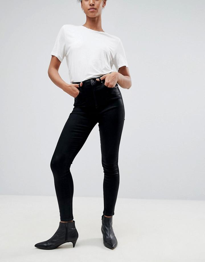 Asos Design 'sculpt Me' Premium Jeans In Black Coated - Black
