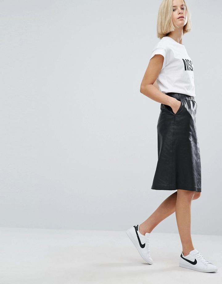 Moss Copenhagen Leather Midi Skirt - Black