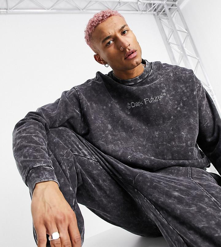 Asos Dark Future Oversized Sweatshirt In Charcoal Wash With Chest Logo-grey