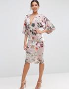 Asos Soft Mink Floral Kimono Pencil Dress - Print