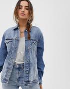 Asos Design Denim Girlfriend Jacket In Lightwash Blue
