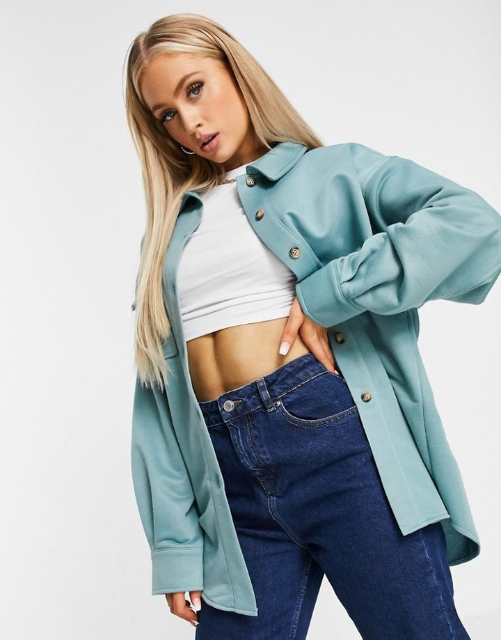 Asos Design Jersey Suit Shirt Jacket In Washed Blue-blues