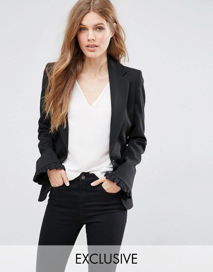 Helene Berman Ruffle Front Blazer - Black