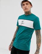 Asos Design T-shirt With Color Block Panel And Dark Future Logo-green