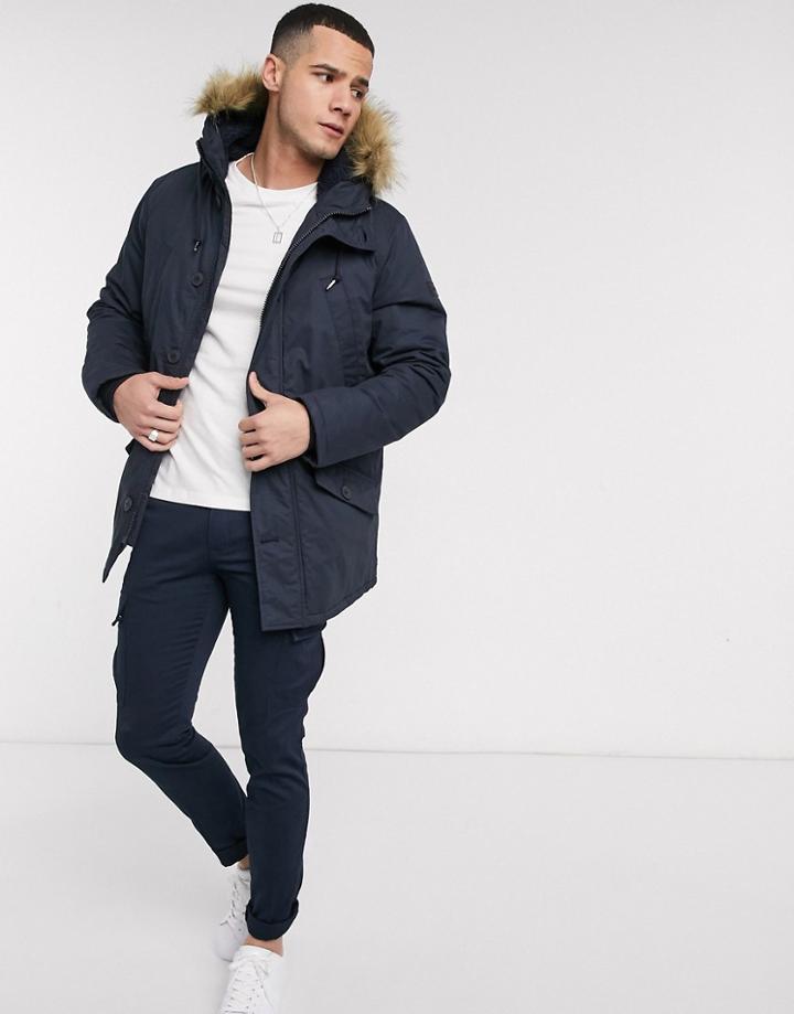 Farah Bolton Hooded Parka Jacket-navy
