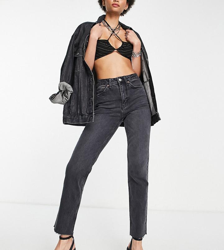 Topshop Tall Straight Organic Cotton Jeans In Washed Black