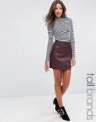 New Look Tall Leather Look Mini Skirt - Red