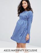 Asos Maternity Stripe Smock Dress - Blue