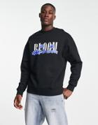 Asos Design Oversized Sweatshirt In Black With Floral Text Print