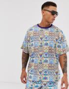 Asos Design Two-piece Oversized T-shirt With All Over Tile Print-multi